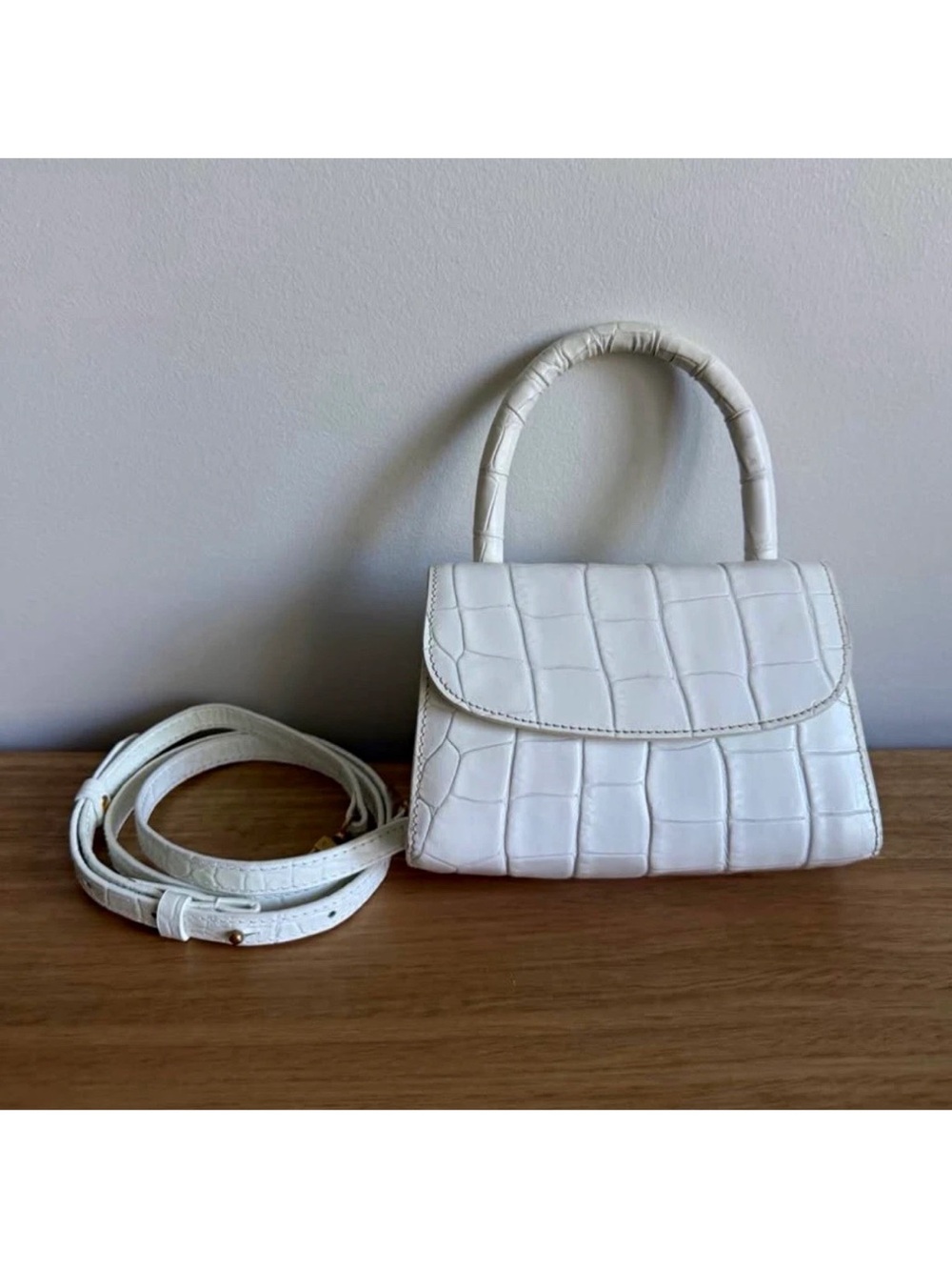 By far croc embossed white small handbag